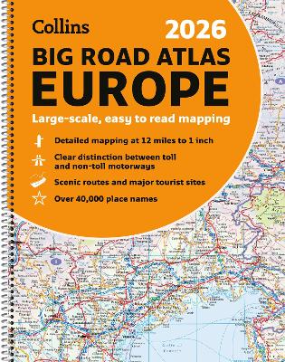 Collins 2026 Big Road Atlas Europe: Clear and Detailed Map of Europe in A3 Size with Spiral Binding