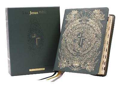 Jesus Bible Artist Edition, NIV, (With Thumb Tabs to Help Locate the Books  of the Bible), Genuine Leather, Calfskin, Green, Limited Edition, Thumb Indexed, Comfort Print