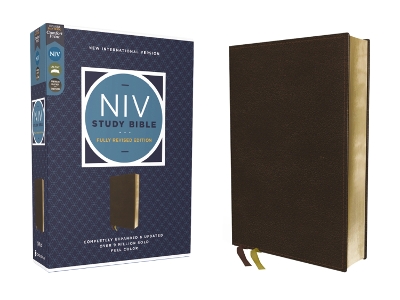NIV Study Bible, Fully Revised Edition (Study Deeply. Believe  Wholeheartedly.), Genuine Leather, Calfskin, Brown, Red Letter, Comfort Print
