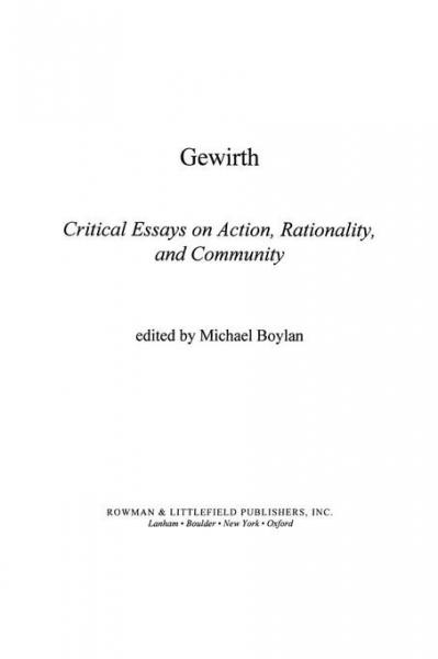 Gewirth: Critical Essays on Action, Rationality, and Community