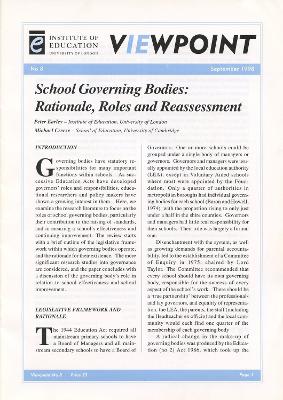 School Governing Bodies: Rationale, roles and assessment