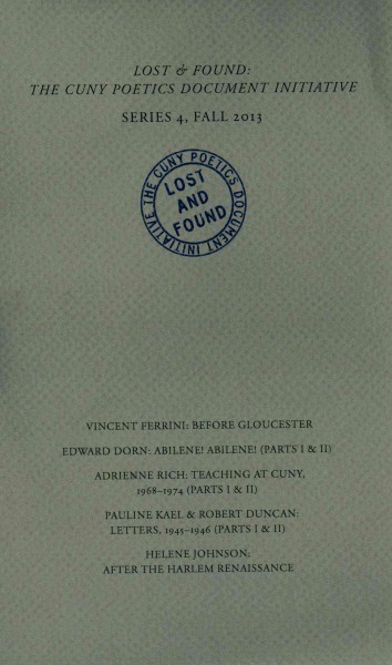 Lost & Found: The CUNY Poetics Document Initiative, Series IV