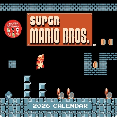 Super Mario Bros. 8-Bit Retro 2026 Wall Calendar plus 6 Bonus Die-Cut Notecards