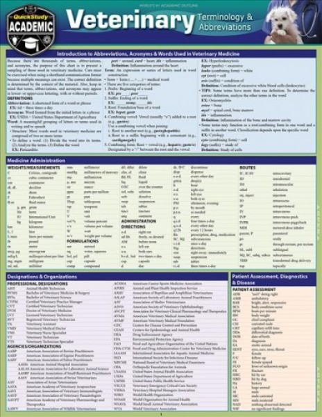 Veterinary Terminology & Abbreviations: A Quickstudy Laminated Reference Guide First Edition, New ed.