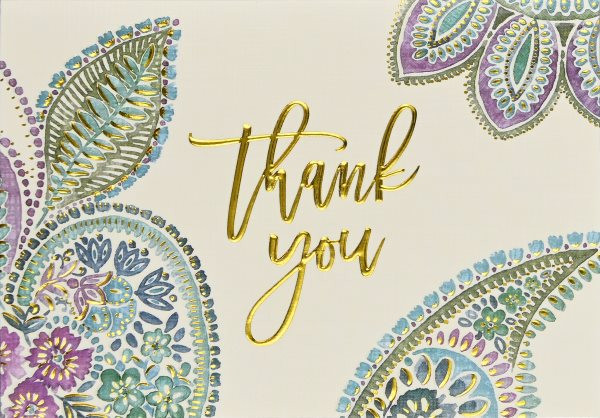 Watercolor Paisley Thank You Notes (14 Cards, 15 Self-Sealing Envelopes)