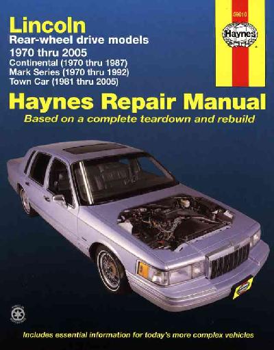 Lincoln Rear-Wheel Drive Models 1970 Thru 2005: Continental (1970 Thru 1987), Mark Series (1970 Thru 1992), Town Car (1981  Thru 2005)