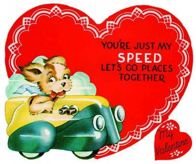 Puppy Driving Car Valentine - Greeting Card