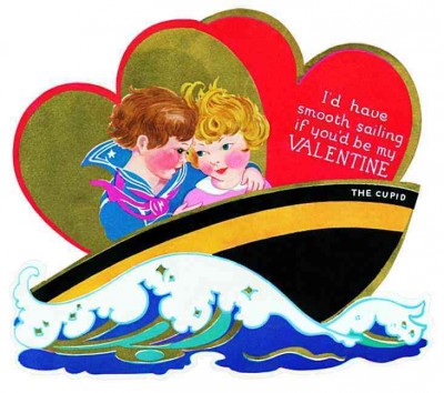 Boy and Girl in Boat Valentine - Greeting Card