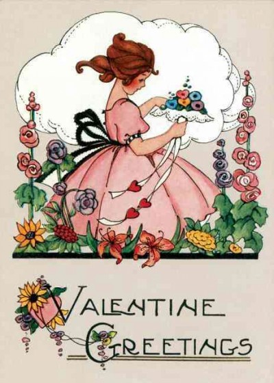 Little Girl with Lacy Bouquet Valentine's Greeting Card