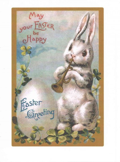 Easter Rabbit Playing Trumpet Blank Easter Card