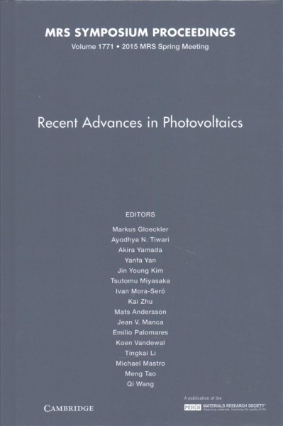 Recent Advances in Photovoltaics: Volume 1771