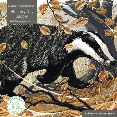 Adult Sustainable Jigsaw Puzzle Martin Truefitt-Baker: Blustery Day Badger: 1000-pieces. Ethical, Sustainable, Earth-friendly