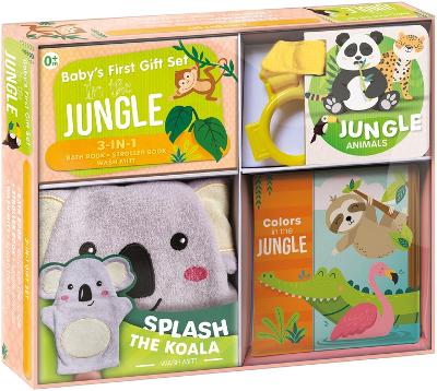 Jungle Fun Baby Gift Set: Soft Books for Toddlers 1-3, Waterproof Bath Book,  Stroller Book, Wash Mitt - Great Newborn Gift