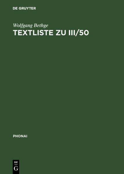 Textliste zu III/50: Festschrift fur Eberhard Zwirner. Teil I