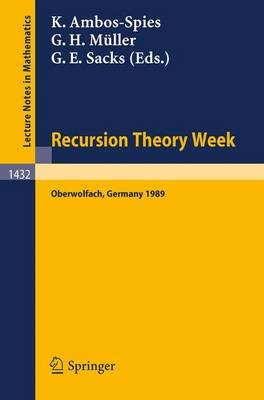 Recursion Theory Week: Proceedings of a Conference held in Oberwolfach, FRG, March 19-25, 1989