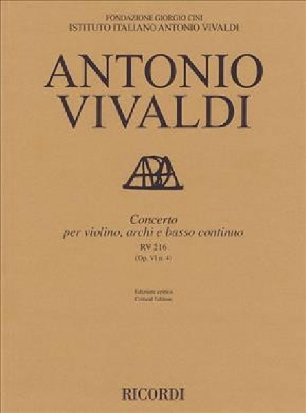 Concerto per violino, archi e bc, RV 216 Op.VI/4 Ed. critica A. Borin