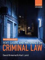 Smith, Hogan, & Ormerod's Text, Cases, & Materials on Criminal Law 13th Revised edition