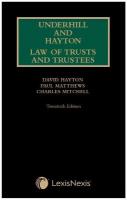 Underhill and Hayton Law of Trusts and Trustees 20th edition