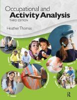 Occupational and Activity Analysis 3rd edition