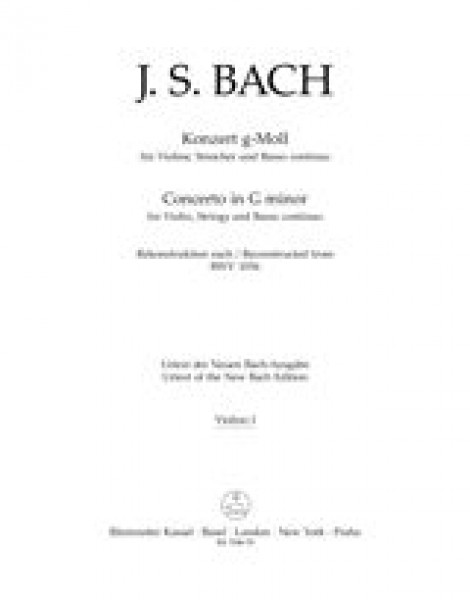 Concerto For Violin, Strings and BC G minor Reconstructed from BWV 1056