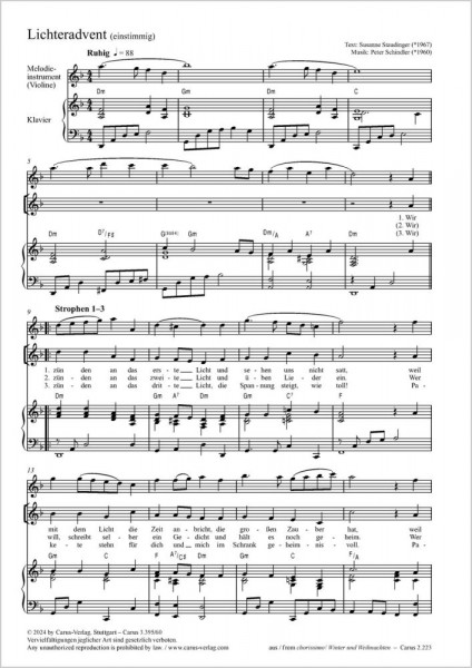 Lichteradvent. Einstimmige Fassung D minor / E minor