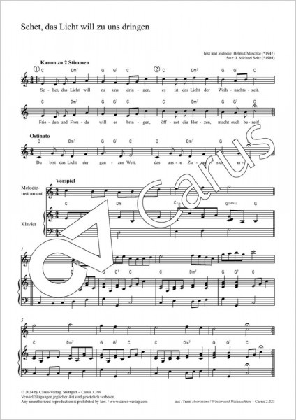 Sehet, das Licht will zu uns dringen - C major Kanon zu 4 Stimmen