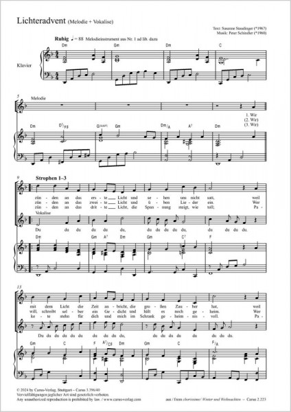 Lichteradvent. Zweistimmige Fassung D minor / E minor - Melodie + Vokalisen