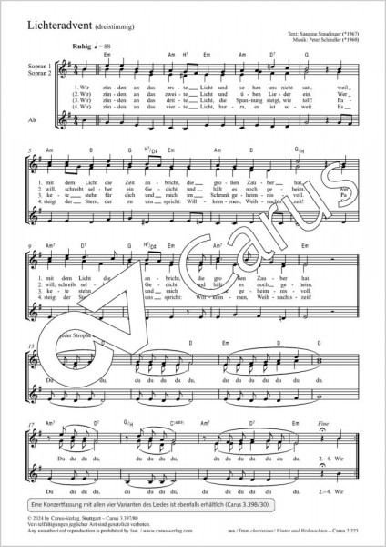 Lichteradvent. Dreistimmige Fassung D minor / E minor