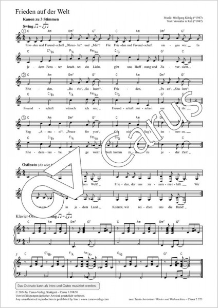 Frieden auf der ganzen Welt - C major Kanon zu 4 Stimmen