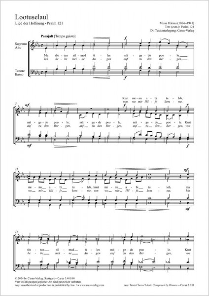 Lootuselaul - E flat major Song of hope - Psalm 121