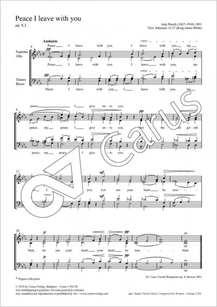 Peace I leave with you - E flat major, Op. 8,3 nr 3 from: Choral Responses op. 8, Boston 1891