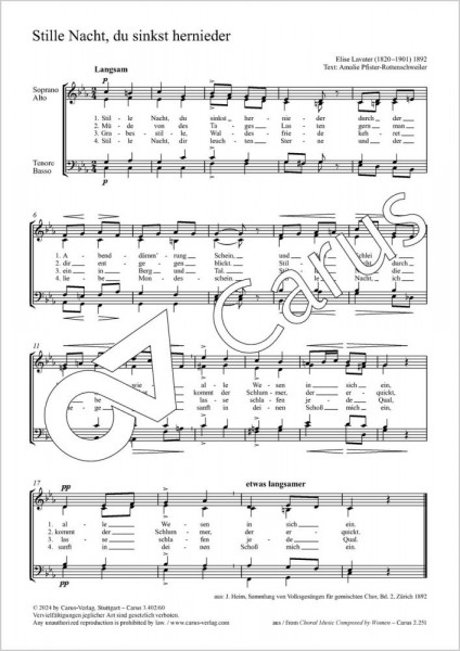 Stille Nacht, du sinkst hernieder - C minor from: Sammlung von Volksgesängen für gemischten Chor, Bd. 2, Zürich 1892