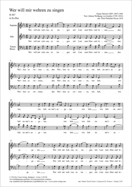 Wer will mir wehren zu singen H 447