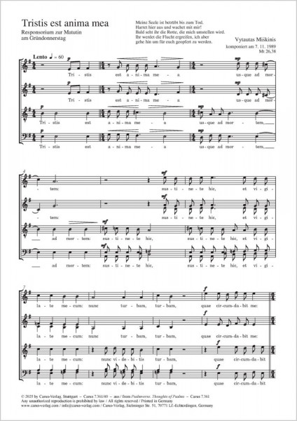 Tristis est anima mea Responsory to Matins on Maundy Thursday