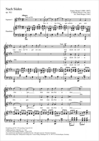 Nach Süden Von allen Zweigen schwingen - Op. 10.1