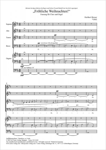 Fröhliche Weihnachten! Version for choir and organ