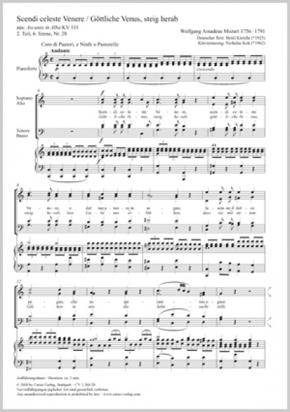 Scendi, Celeste Venere KV 111 - E Flat Major