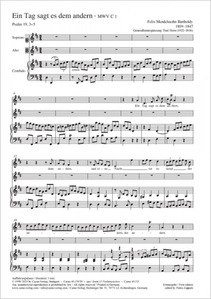 Ein Tag sagt es dem anderen Psalm 19, 3-5 - D major - MWV C 1