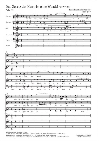Das Gesetz des Herrn ist ohne Wandel Psalm 19, 8 - G minor - MWV B 8