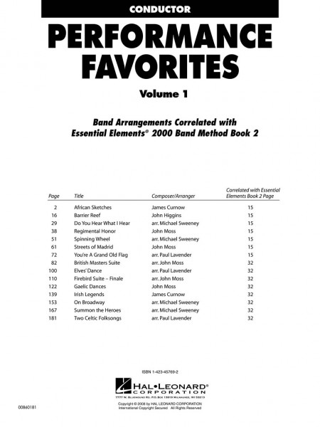 Performance Favorites, Vol. 1 - Conductor 15 Selections for Young Concert Band