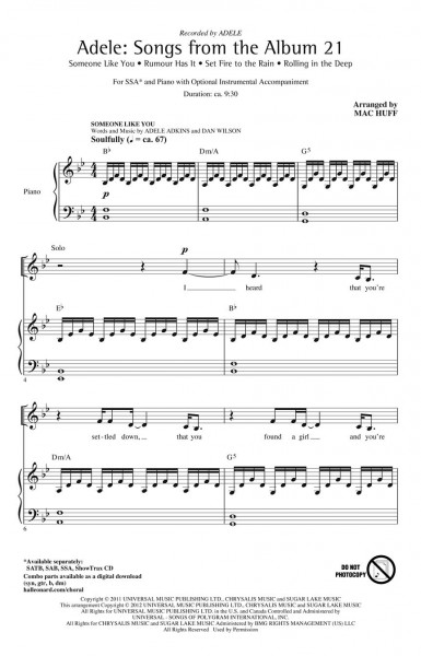 Songs From The Album 21 (Arr. Huff) (SSA)
