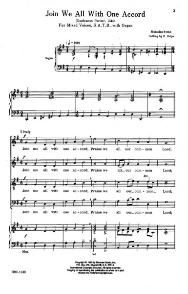 Join We All with One Accord Moravian Hymn