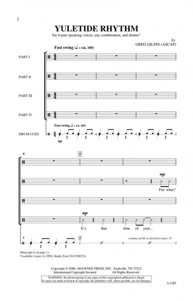 Yuletide Rhythm 4-Part speaking voices, any combo and drums