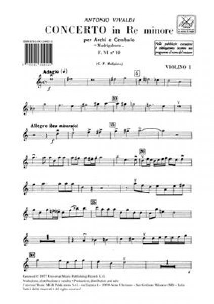 Concerto per Archi e BC In Re Min. 'Madrigalesco' - Rv 129,F.Xi/10-Tomo 36-Parti