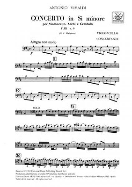 Concerto Per Vc., Archi E B.C.: In Si Min. Rv 424
