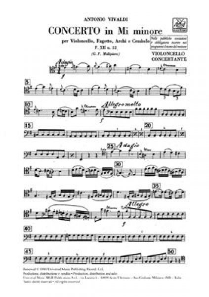 Concerto Per Strumenti Diversi, Archi E B.C.: Mi Min. Per Vc. E Fg. Rv 409 F.Xii/22 - Tomo 137 - Parti