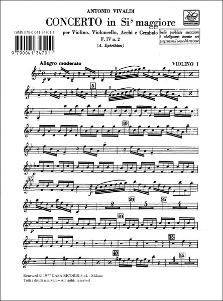 Concerto per Violino e Cello, Archi E BC Rv 547 In Si Bem., F.Iv-2 - Tomo 35