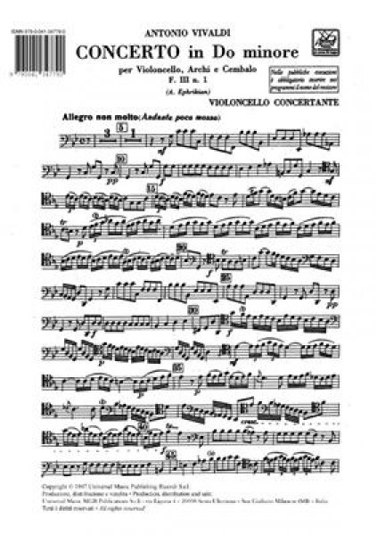 Concerto Per Vc., Archi E B.C.: In Do Min. Rv 401 F Iii-1 - Tomo 19 - Parti