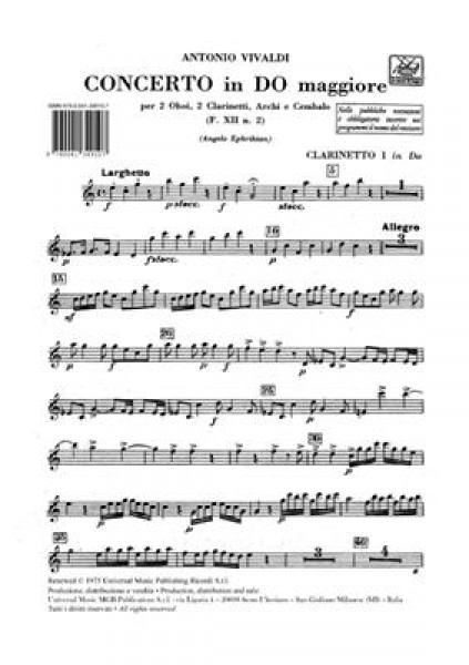 Concerto Per Strumenti Diversi, Archi E B.C. In Do Per 2 Ob.E 2 Cl. Rv559 F.Xii/2-Tomo 10-Parti