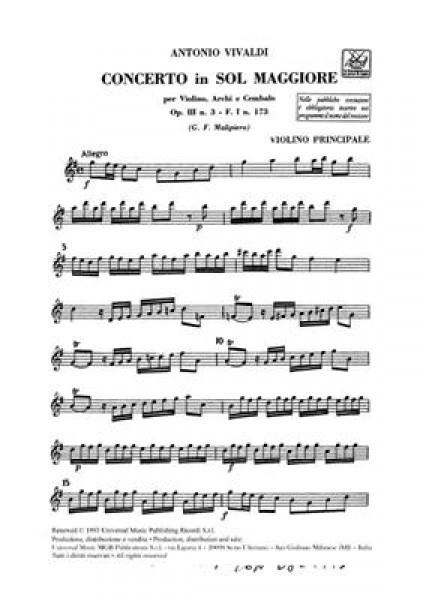 Concerto Per Vl., Archi E B.C.: In Sol Op.Iii N.3 Rv 310 Rv 310, F.I-173 - Parti